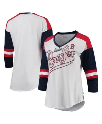 Women's Touch White and Navy Boston Red Sox Base Runner 3/4-Sleeve V-Neck T-shirt
