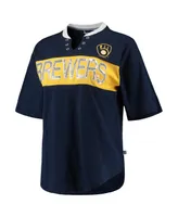 Women's Touch Navy and Gold Milwaukee Brewers Lead Off Notch Neck T-shirt