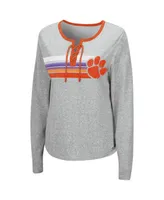 Women's Colosseum Heathered Gray Clemson Tigers Sundial Tri-Blend Long Sleeve Lace-Up T-shirt