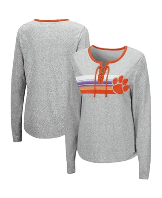 Women's Colosseum Heathered Gray Clemson Tigers Sundial Tri-Blend Long Sleeve Lace-Up T-shirt