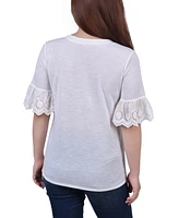 Petite Short Bell Sleeve Slubbed Top