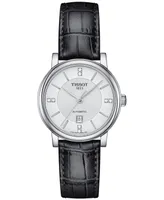 Tissot Women's Swiss Automatic Carson Premium Lady Diamond Accent Black Leather Strap Watch 30mm
