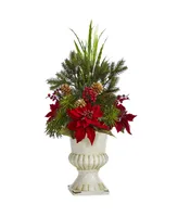 Poinsettia, Grass and Succulent Artificial Arrangement, 28"