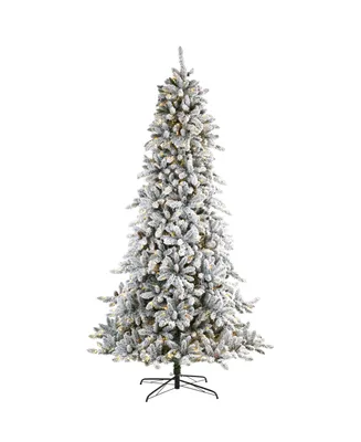 Flocked Livingston Fir Artificial Christmas Tree with Pine Cones and Lights, 108"