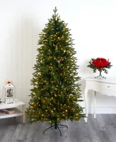 Belgium Fir Natural Look Artificial Christmas Tree with Lights, 84"