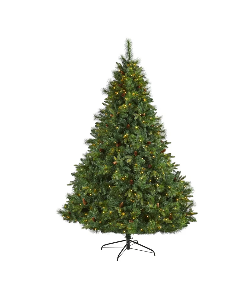 West Virginia Full Bodied Mixed Pine Artificial Christmas Tree with Lights and Pinecones, 84"