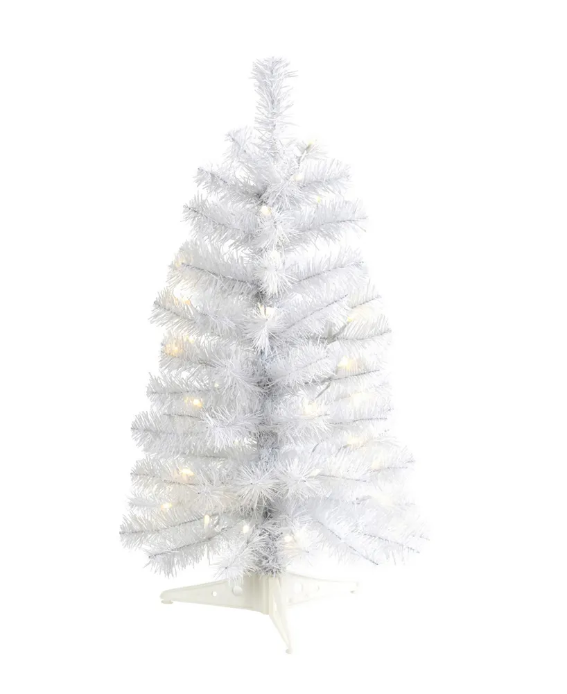 White Artificial Christmas Tree with Lights and Bendable Branches, 24"