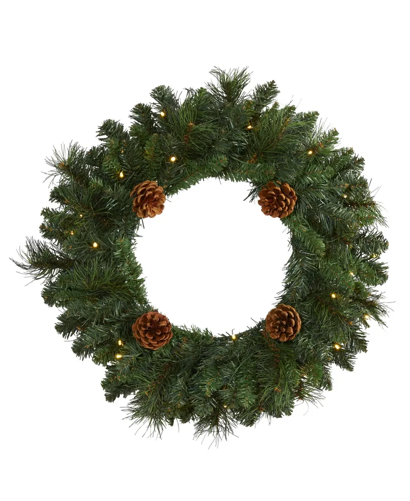 Pine Artificial Christmas Wreath with Lights and Pinecones, 20"