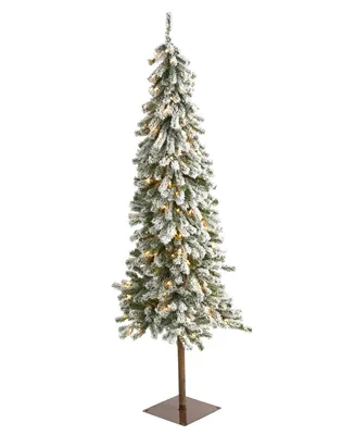 Flocked Alpine Christmas Artificial Tree with Lights and Bendable Branches, 72"