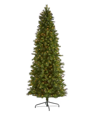 Slim West Virginia Mountain Pine Artificial Christmas Tree with Lights and Bendable Branches, 108"