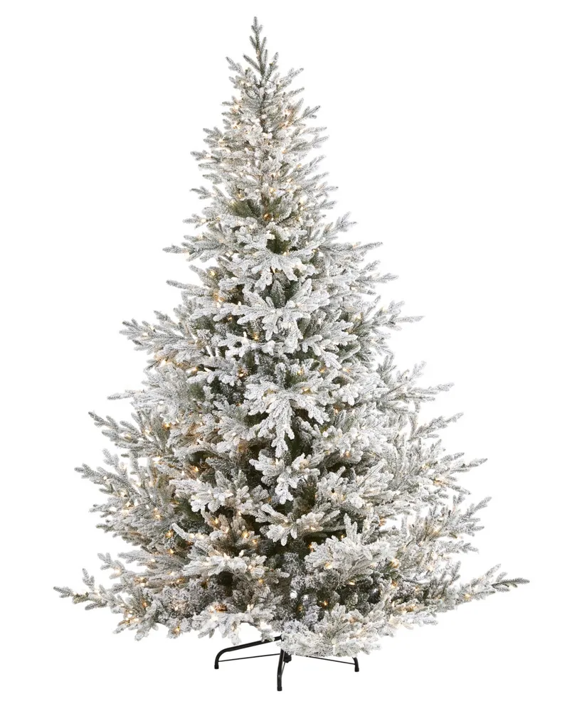 Flocked Fraser Fir Artificial Christmas Tree with Lights and Bendable Branches, 96"