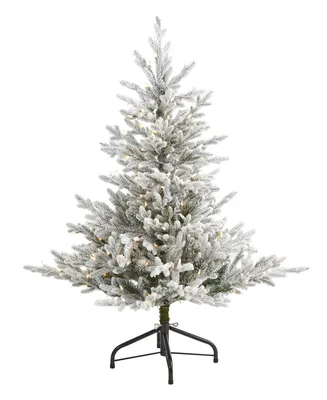 Flocked Fraser Fir Artificial Christmas Tree with Lights and Bendable Branches, 48"