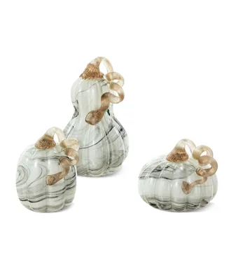 Glitzhome Faux Marble Glass Pumpkin Gourd Set, 3 Piece