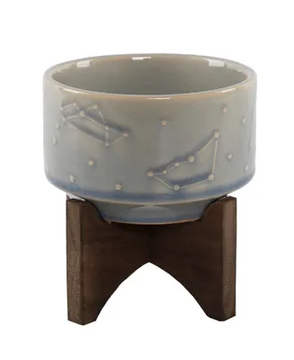 Flora Bunda Constellation Ceramic Planter Pot on Wood Stand