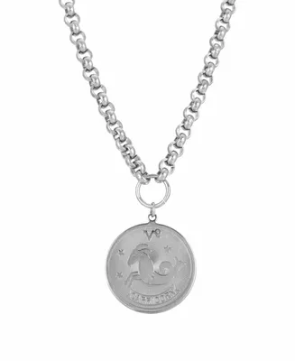Women's Round Capricorn Pendant Necklace - Silver