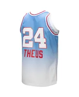 Men's Mitchell & Ness Reggie Theus White, Light Blue Sacramento Kings 1985/86 Hardwood Classics Fadeaway Swingman Player Jersey