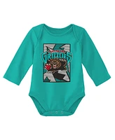 Infant Boys and Girls Mitchell & Ness Black, Turquoise Vancouver Grizzlies Hardwood Classics Bodysuits Cuffed Knit Hat Set
