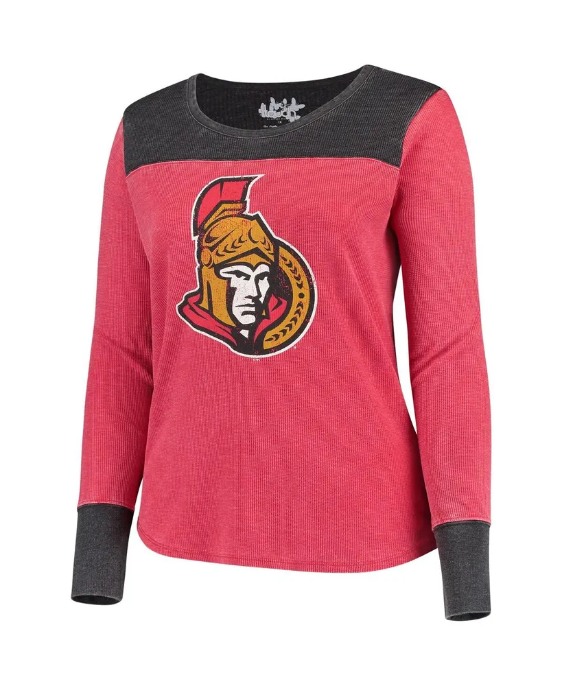 Women's Touch Red and Black Ottawa Senators Plus Size Blindside Tri-Blend Long Sleeve Thermal T-shirt