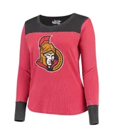 Women's Touch Red and Black Ottawa Senators Plus Size Blindside Tri-Blend Long Sleeve Thermal T-shirt