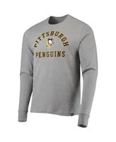 Men's '47 Heathered Gray Pittsburgh Penguins Varsity Arch Super Rival Long Sleeve T-shirt