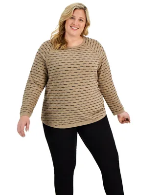 Karen Scott Plus Cotton Textured Raglan-Sleeve Sweater, Created for Macy's