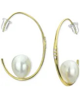 Cultured Freshwater Pearl (9-10mm) & Diamond (1/20 ct. t.w.) Hoop Earrings in 14k Gold