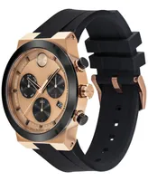 Movado Men's Swiss Chronograph Bold Black Silicone Strap Watch 44mm