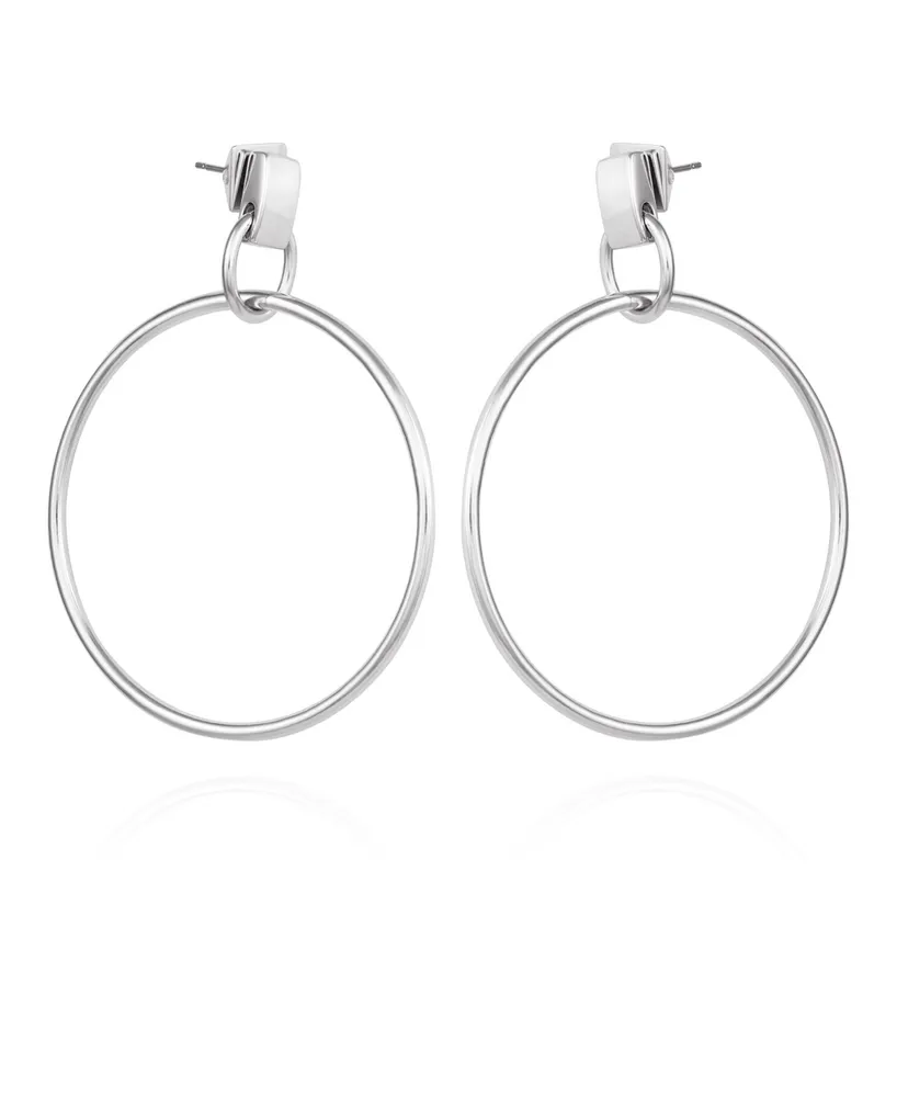 Vince Camuto Silver-Tone Drop Hoop Earrings - Silver