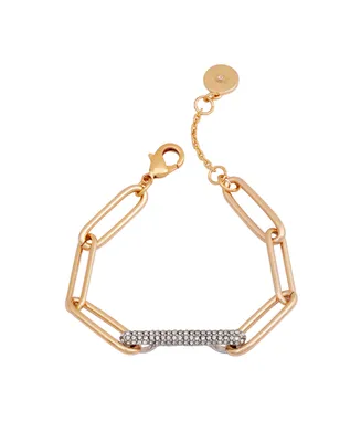 Vince Camuto Gold-Tone Pave Bar Paper Link Bracelet - Gold