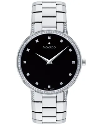 Movado Men's Swiss Faceto Diamond (3/8 ct. t.w.) Stainless Steel Bracelet Watch 39mm