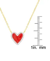 Diamond Red Enamel Heart "Loved" 18" Pendant Necklace (1/8 ct. t.w.) in 14k Gold-Plated Sterling Silver - Gold