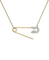 Wrapped Diamond Safety Pin Charm Collector Pendant Necklace (1/20 ct. t.w.) in 10k Gold, 17" + 1" extender, Created for Macy's