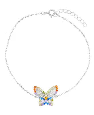 Multicolor Butterfly Anklet in Sterling Silver