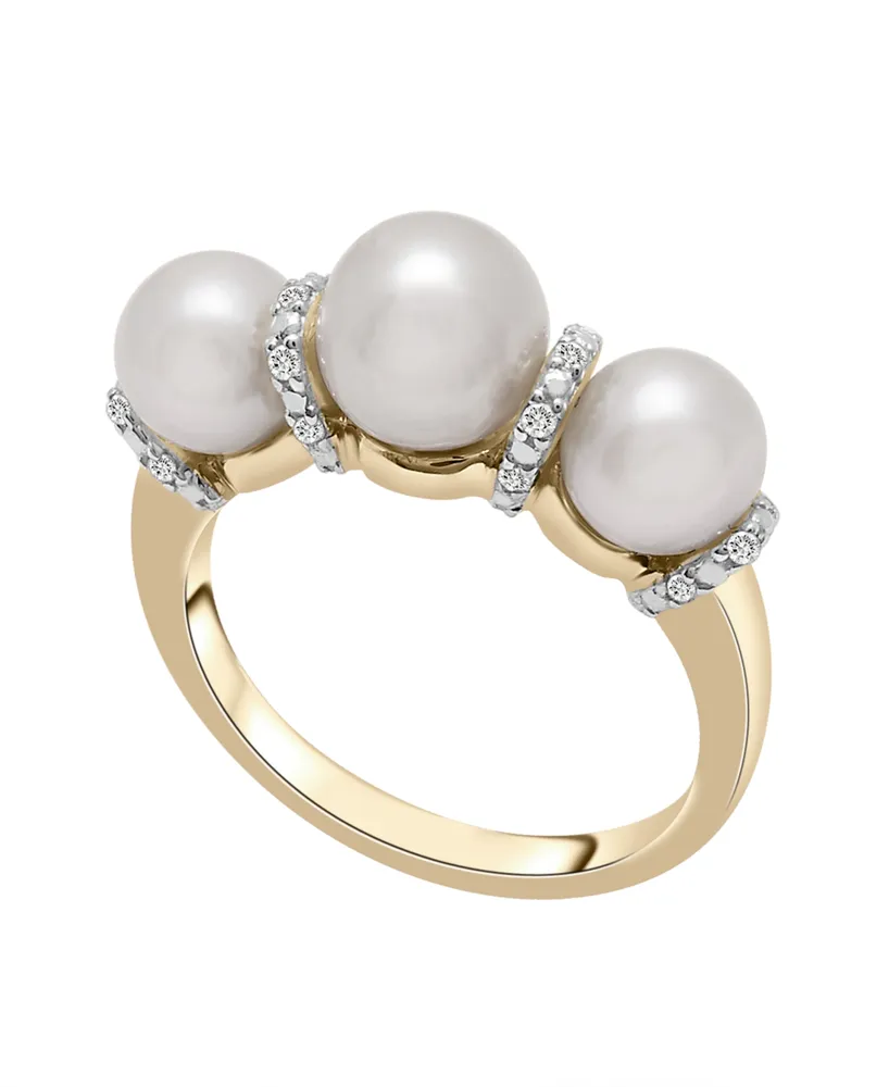 Cultured Freshwater Pearl (6mm, 7mm) & Diamond (1/10 ct. tw.) Graduated Ring in 14K Yellow Gold