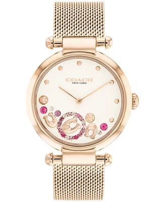 Coach Women's Cary Carnation Gold Tone Mesh Bracelet Watch 34mm