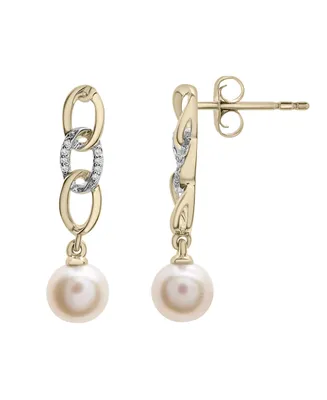 Cultured Freshwater Pearl (6mm) & Diamond Accent Dangling Earrings in Sterling Silver