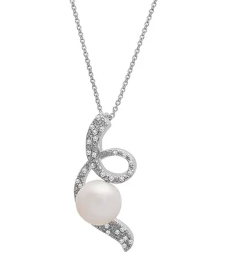 Cultured Freshwater Pearl (8mm) & Diamond (1/10 ct. tw.) Twisted Pendant in Sterling Silver