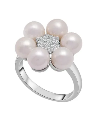 Cultured Freshwater Pearl (6mm) & Diamond (1/20ct. tw.) Flower Ring in Sterling Silver