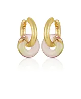 Vince Camuto Gold-Tone and Lavender Huggie Double Hoop Drop Earrings - Gold