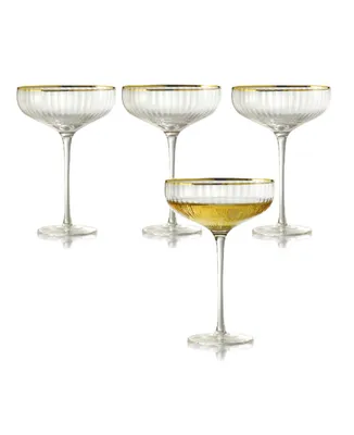 Qualia Glass Rocher Cocktail Coupe Glasses, Set of 4, 12.5 Oz - Clear, Gold