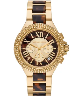 Michael Kors Women's Camille Chronograph Gold-Tone Stainless Steel and Tortoise Acetate Bracelet Watch 43mm - Two