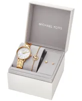Michael Kors Women's Pyper Two-Hand Gold-Tone Stainless Steel Bracelet Watch 32mm and Earrings Set, 3 Pieces - Gold
