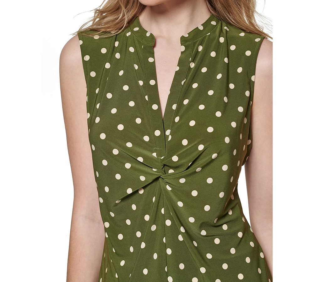 Tommy Hilfiger Women's Dot-Print Twist-Front Sleeveless Shirt