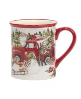 Certified International Red Truck Snowman 4 Piece Mug Set