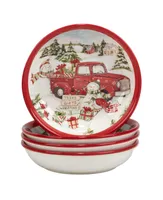 Certified International Red Truck Snowman 4 Piece Soup Bowl Set