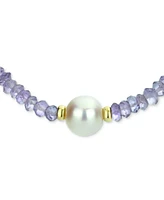 Gemstone and Cultured Pearl (9-10 mm) Strand Necklace 14k Yellow Gold (Available Ruby (80-1/2 ct. t.w), Sapphire t.w.), Emerald