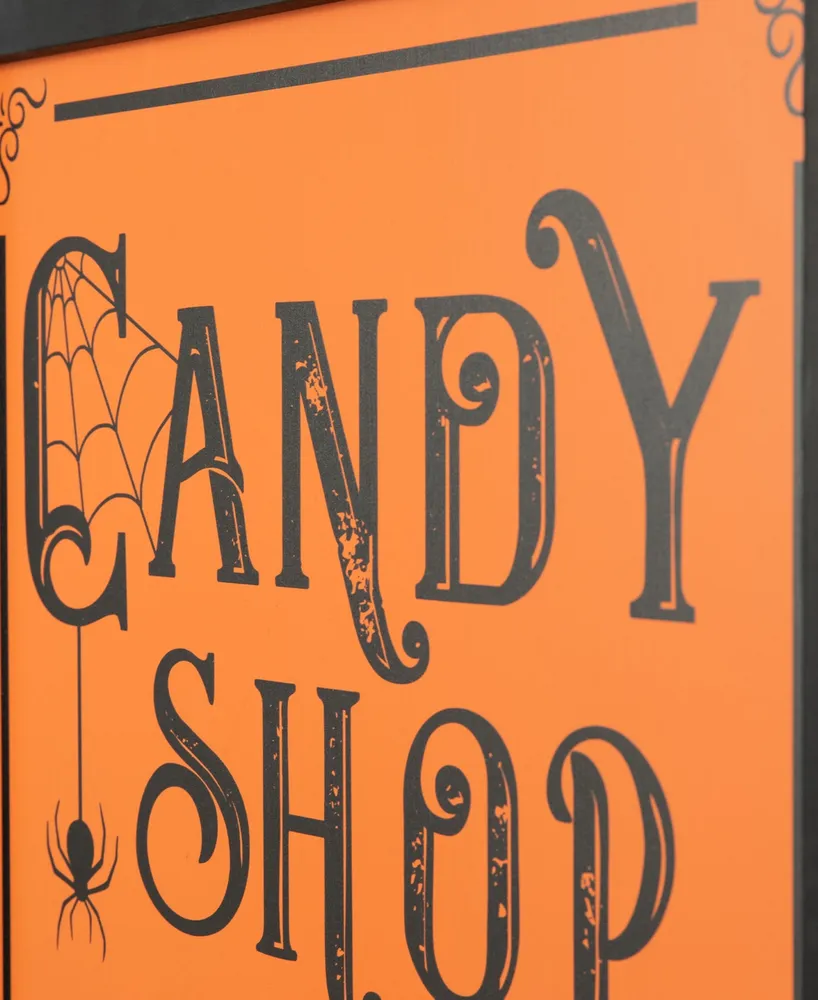 Glitzhome Halloween Wooden "Candy Shop" Standing Easel Sign or Hanging Decor, 24"