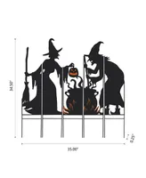 Glitzhome 34.5" Halloween Metal Silhouette Witches with Cauldron Yard Stake Set, 5 Piece