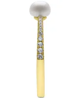 Belle de Mer Cultured Freshwater Button Pearl (4mm) & Lab-Created White Sapphire (1/4 ct. t.w.) in 14k Gold-Plated Sterling Silver