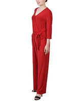 Ny Collection Petite 3/4 Sleeve Belted Wide Leg Jumpsuit